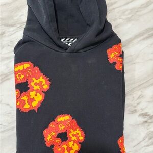 Off-White Men's Black Sweater with Red Floral Design